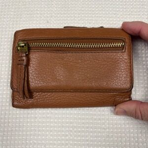 Fossil Tan Leather Wallet with Gold Zipper